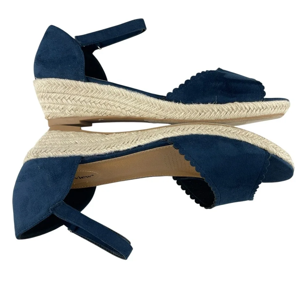 Comfortview Women's Charlie Sandals 11W Navy Faux Suede Espadrille Ankle Strap